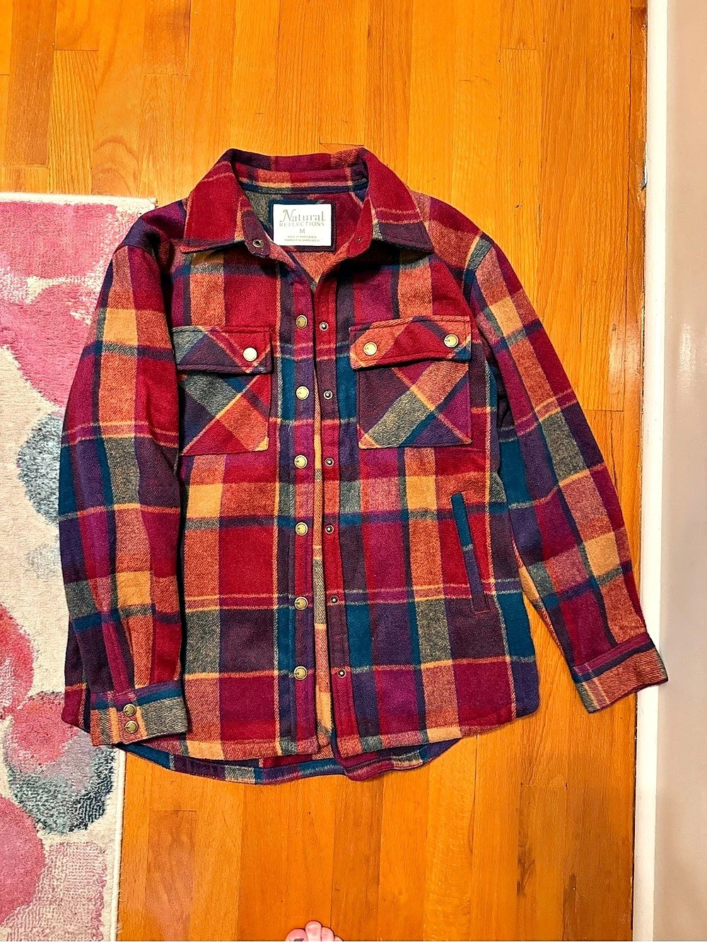 Natural Reflections Plaid Flannel Shirt Red & Blue Size Medium